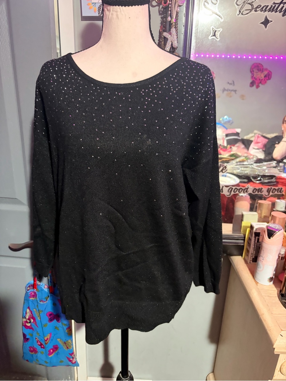 NWOT Roz & Ali Black Knit Sweater with Subtle Sparkle